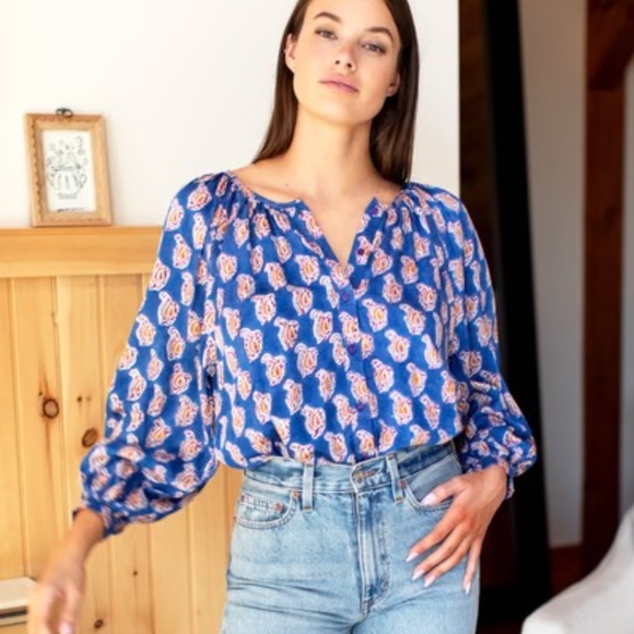 Emerson Fry Frances Blouse in Blue Paisley Flowers | Size Medium - Picture 12 of 13